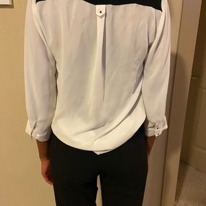Dressy black and off white sheer blouse